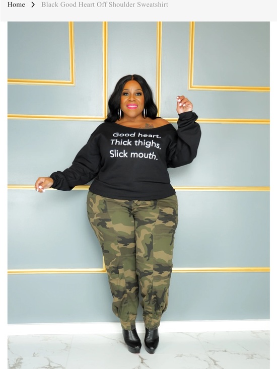 curvaceous Tops - Off-Shoulder Black Sweatshirt by